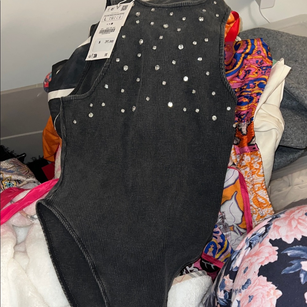 Zara Black Sleeveless Top with Silver Accents